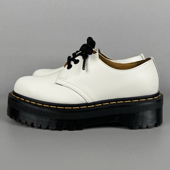 Dr Doc Martens Shoes 1461 Quad Platform Smooth Leather Air Wair Womens 7 White - Picture 3 of 9